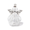 Faceted Glass Pendants, Angel Charm, with Antique Silver Alloy Wing and Platinum Iron Loop & Glass Seed Beads & Glass Pearl Beads, Clear, 31x22x21mm, Hole: 1.6mm