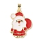 Christmas Brass Enamel Pendants, Golden, Santa Claus, 22.5x16.5x2mm, Hole: 5x3mm