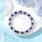 Handmade Flower Printed Porcelain Ceramic & Dyed Natural Lapis Lazuli Beads Stretch Bracelets for Men Women, Round, Inner Diameter: 2-1/4 inch(5.65cm)