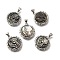 Brass with Natural Shell Carved Pendants, Rack Plating, Flat Round, Platinum, 22x19.5x3.5mm, Hole: 3x4mm