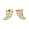 Rack Plating Brass Horn Stud Earrings with Cubic Zirconia, Lead Free & Cadmium Free, Real 18K Gold Plated, 8x7.5mm