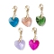 Glass Heart Pendant Decoration, with 304 Stainless Steel Lobster Claw Clasps, Golden, 32~33mm