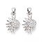 Brass Micro Pave Clear Cubic Zirconia Charms, Sun Charms, Platinum, 18x11x2mm, Hole: 4.5x2.5mm