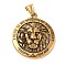 304 Stainless Steel Pendants, Flat Round with Lion, Real 18K Gold Plated, 39.5x35x8mm, Hole: 9x5mm