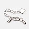 Tarnish Resistant 304 Stainless Steel Chain Extender, with Cord Ends, Curb Chains and Lobster Claw Clasps, Stainless Steel Color, 29mm, Hole: 2.3mm, Heart: 9.5x7.5x1mm, Extend Chain: 38mm.