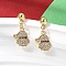 Christmas Brass Micro Pave Cubic Zirconia Dangle Stud Earrings, Rack Plating, Long-Lasting Plated, Cadmium Free & Lead Free, Real 18K Gold Plated, Santa Claus, 21.5x9.5mm
