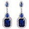 Brass Rhinestone Dangle Stud Earrings, with Glass, Rectangle, Stainless Steel Color, Midnight Blue, 60x23mm
