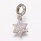 Brass Cubic Zirconia European Dangle Charms, Large Hole Pendants, Star, Clear, Platinum, 18.5mm, Hole: 4.5mm, Pendant: 11.5x9.5x1.5mm