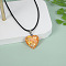 Luminous Heart with Paillette Inside Pendant Black Wax Cord Necklaces, with Alloy Findings, Sandy Brown, 17.72 inch(45cm)