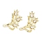 Brass Micro Pave Clear Cubic Zirconia Stud Earring Findings, Real 14K Gold Plated, Flower, 24x20mm, Hole: 1.6mm, Pin: 1mm