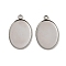 304 Stainless Steel Pendant Cabochon Settings, Oval, Stainless Steel Color, Tray: 25x18mm, 29.5x18.5x1.5mm, Hole: 2.5mm