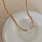Natural Shell Initial Pendant Glass Beaded Pendant Necklaces, with Brass End Chains, Golden, Goldenrod, Letter U, 13.98 inch(35.5cm)