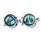 Paua Shell Box Clasp, with Alloy Loops, Flat Round, Colorful, 23.5x17.5x6~7mm, Hole: 1.2mm