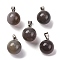 Round Natural Grey Agate Pendants, with Platinum Tone Brass Findings, 17~19x13~14mm, Hole: 2x7mm