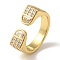 Arch Rack Plating Brass Micro Pave Cubic Zirconia Cuff Rings for Women, Cadmium Free & Lead Free, Long-Lasting Plated, Real 18K Gold Plated, Clear, Inner Diameter: 17mm