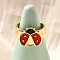 Brass Enamel Adjustable Open Cuff Rings for Women, Cadmium Free & Lead Free, Ladybird, Real 16K Gold Plated, Real 16K Gold Plated, 13x15mm