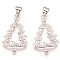 Brass Micro Pave Cubic Zirconia Pendants, Christmas Tree, Clear, Platinum, 23x15x2mm, Hole: 3.5x5mm