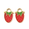 304 Stainless Steel Enamel Charms, Ion Plating(IP), Golden, Strawberry, 12x8x1mm, Hole: 2mm
