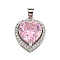 Rack Plating Brass Micro Pave Cubic Zirconia Pendants, Heart, Hot Pink, 16.5x13.5x7mm, Hole: 4x3.5mm