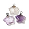 Natural Amethyst Pendants, with Rack Plating Brass Findings, Star, 18x15x6mm, Hole: 2mm