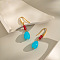 Stainless Steel Teardrop Dangle Earrings, with Synthetic Gemstone, Real 18K Gold Plated, 47.3x10mm