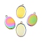 Ion Plating(IP) 304 Stainless Steel Pendant Cabochon Settings, Plain Edge Bezel Cups, Oval, Rainbow Color, Tray: 18x13mm, 22x14x1mm, Hole: 2mm