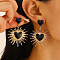 304 Stainless Steel Dangle Stud Earrings, with Enamel, Light Gold, Heart, 56x40mm