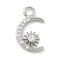 Brass Micro Pave Clear Cubic Zirconia Charms, Platinum, Moon, 14.5x9x2mm, Hole: 2.5mm