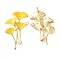 Alloy with Enamel Ear Studs, Leaf, Golden, Yellow, 53x32mm