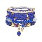 7Pcs 7 Style Natural & Synthetic Mixed Gemstone & Glass Seed Beaded Stretch Bracelets Set, Brass Bowknot Charms Stackable Bracelets for Women, Blue, Inner Diameter: 2~2-1/8 inch(5.15~5.5cm), 1Pc/style