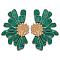Vintage Flower Stud Earrings for Women, Alloy Enamel Half Flower Stud Earrings, Summer Earrings Boho Beach Floral Stud Earrings, Jewelry Gifts for Women, Green, 50.5~51x33.5~34mm, Pin: 0.6mm