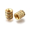 925 Sterling Silver Micro Pave Clear Cubic Zirconia Beads, Column, Real 18K Gold Plated, 6.5x5.5mm, Hole: 2mm