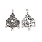 Alloy Chandelier Components, Lead Free and Cadmium Free, teardrop, Antique Silver Color, about 42mm long, 27mm wide, 3mm thick, hole: 2mm