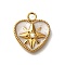 Ion Plating(IP) 304 Stainless Steel Enamel Pendants, with Rhinestone, Real 14K Gold Plated, Heart with Star Charm, White, 17x15x3mm, Hole: 2.5mm