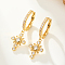S925 Sterling Silver Cross Hoop Earrings, with Clear Cubic Zirconia, Golden, 10~23x8~12mm