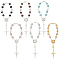 6Pcs 6 Colors Glass Pearl Rosary Bead Bracelets Set, Alloy Cross with Jesus Charm Bracelets, Mixed Color, 9-1/8 inch(23.3cm), 1Pc/color