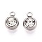 201 Stainless Steel Charms, with Rhinestone, Flat Round, Stainless Steel Color, 8x6x3.5~4mm, Hole: 1.5~1.6mm