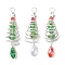 3Pcs 3 Colors Christmas Theme Copper Wired Glass Big Pendants, with Brass Beads, Christmas Tree, Silver, 54~55x15mm, Hole: 4mm, 1pc/color