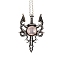 Natural Rose Quartz Dragon Sword Pendant Necklace, Gothic Alloy Jewelry for Men Women, Antique Silver & Platinum, 19.69 inch(50cm)