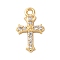 Brass Micro Pave Clear Cubic Zirconia Charms, Cross, Real 18K Gold Plated, 12x7x2mm, Hole: 1.2mm