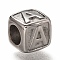 Tarnish Resistant 304 Stainless Steel European Beads, Large Hole Beads, Horizontal Hole, Cube with Letter, Stainless Steel Color, Letter.A, 8x8x8mm, Hole: 4.5mm