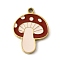 304 Stainless Steel Enamel Pendants, Ion Plating(IP), Mushroom Charm, Real 18K Gold Plated, Dark Red, 15.5x12x1.5mm, Hole: 1.5mm