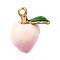 Alloy Enamel Pendants, Fruits, Golden, Peach, 15.5x13.5x10mm, Hole: 1.4mm