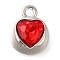 Rack Plating Alloy Pendants, with Rhinestone, Heart, Platinum, Red, 11.5x9x7.5mm, Hole: 1.6mm