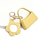 Portable Imitation Leather Bag Keychain, with Flower Mirror, Light Yellow, 70x65mm