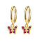 Elegant S925 Sterling Silver Butterfly Hoop Earrings, with Red Cubic Zirconia, Golden, 17x4x11mm