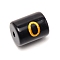 Painted Glass Beads, Black Column with Gold Letter, Letter.O, 13.7x10mm, Hole: 1.5mm