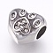 304 Stainless Steel European Beads, Large Hole Beads, with Rhinestone, Heart with Dog Footprints, Antique Silver, Crystal, 10.5x11.5x9mm, Hole: 4mm