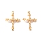 Brass Pendants, Cadmium Free & Nickel Free & Lead Free, Cross with Flower Pattern Charm, Real 18K Gold Plated, 24x18x6mm, Hole: 1.2mm