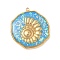 304 Stainless Steel Epoxy Resin with Natural Shell and Sequins Inside Pendants, Flat Round with Shell Shape Charms, Real 18K Gold Plated, PVD Vacuum Plating, Deep Sky Blue, 28x26x3mm, Hole: 1.5mm